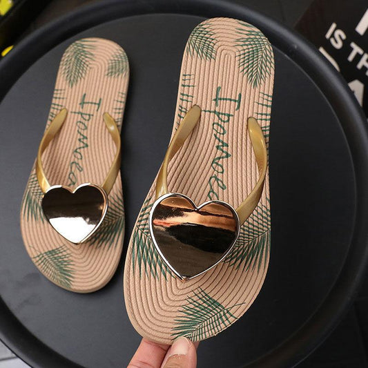 Flip Flops Summer Fashion All-match Peach Heart Flat Sandals and Slippers