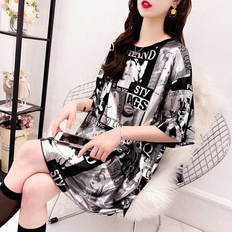 Women Dress Girl Loose O-Neck Short Sleeve Casual Long T-shirt Dress Big Loose Home Comfort