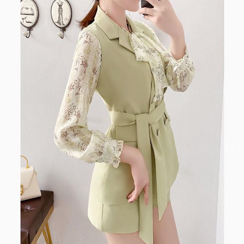 Shorts Set Women Summer Vest Coat Lace Blouse Shorts 3-piece Set Pluz Size Outfits