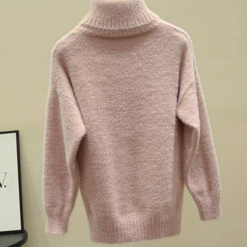 Pofulove mink cashmere loose turtleneck cashmere cashmere ashion solid color sweate pullover