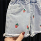 Children's Clothing Girls Summer Two-piece Denim Shorts + Girl Baby Half-sleeved T-shirt Sweet Strawberry Top