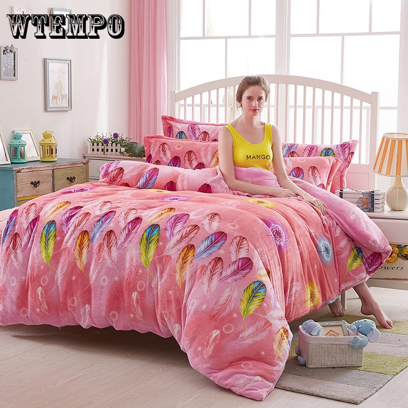 Bedding Set Soft Velvet Flannel Duvet Cover Thick Bedspread Bed Sheet/Linen Pillowcase