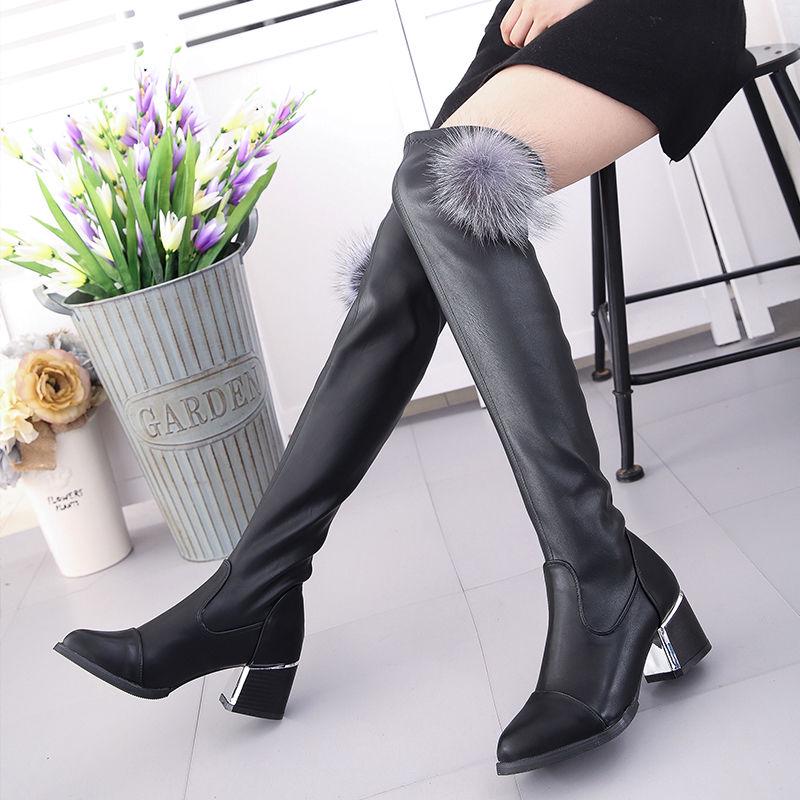 Women's Boots 2019 Autumn and Winter Pointed Zipper Over The Knee Boots Elastic Boots Women's Shoes