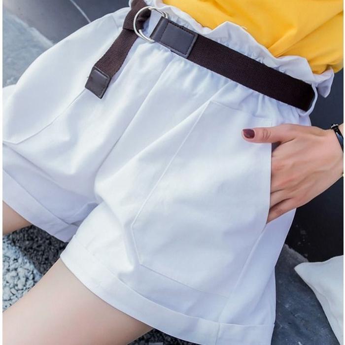 WTEMPO Women Ruffled Waist Suit Trousers Shorts Spring and Summer Casual Loose A-line Wide-leg Pants