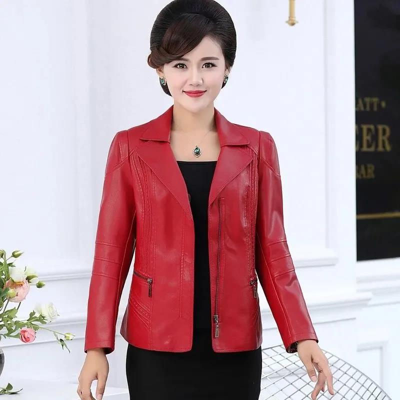Autumn and Winter Leather Jacket Korean Style Slim V-neck Motorcycle Leather Jacket Thickened Warmth Short Leather Jacket for Women