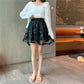 Female Simple High Waist Pleated Short Holiday Skirt Slim Elegant Vacation A-line Mesh Stitched Miniskirt
