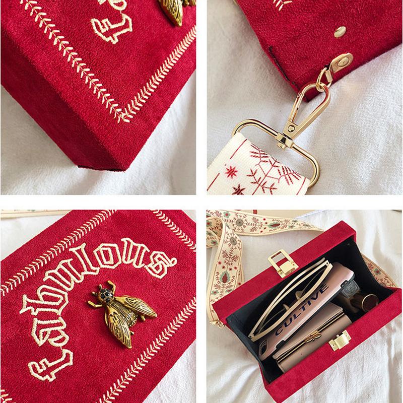 Women Box Bag Handbags Casual Clutch Purse Shoulder Crossbody Bags Velvet Wide Adjustable Belt