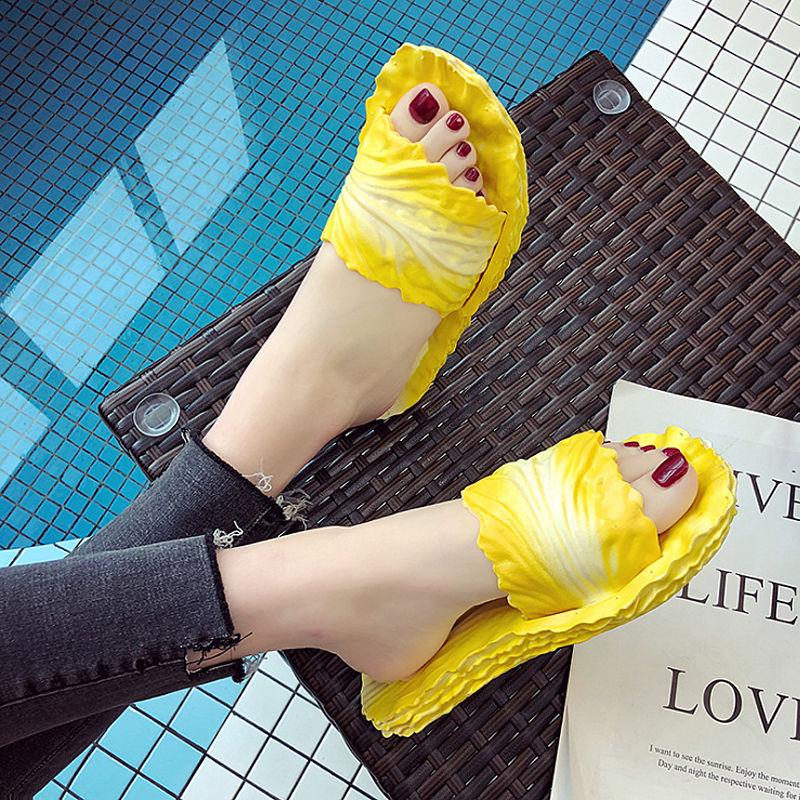 Slippers Female Summer Indoor Creative Cabbage Cute Soft Bottom Household Thick Bottom Bathroom Slippers Non-slip Parent-child Sandals and Slippers