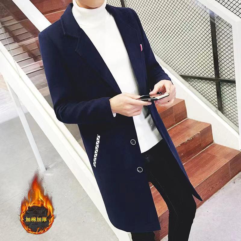 Winter Wool Jacket Men's Wool Coat Casual Slim Woolen Coat Men's Long Cotton Collar Trench Coat