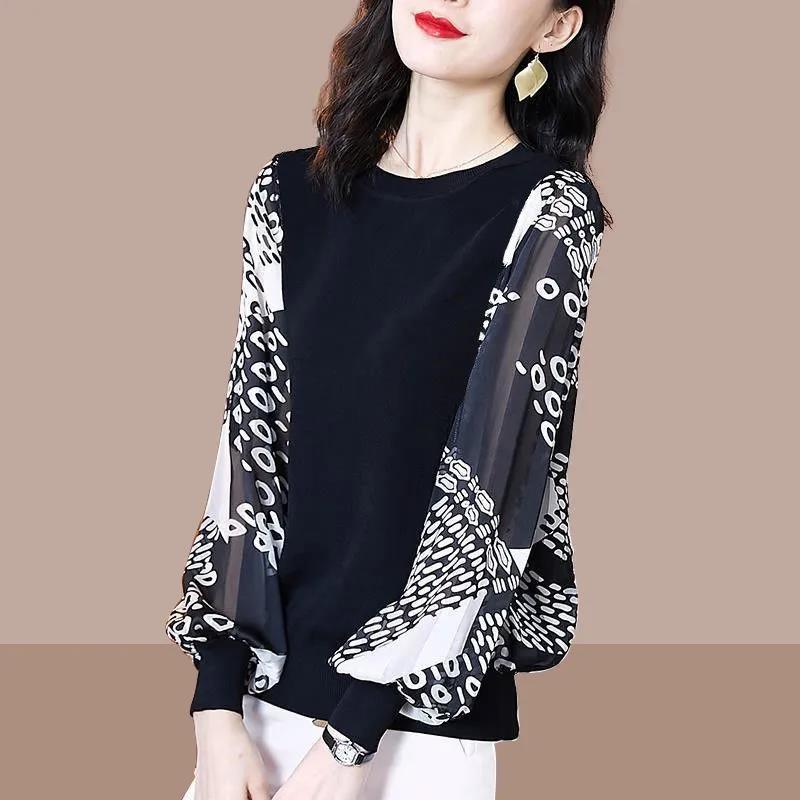 Women Elegant Chiffon Shirt Casual Pullover Summer Long Sleeve T-shirt Boutique Shirt