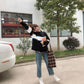 Loose Striped Stitching Sweater Women's Winter Round Neck Pullover Long Sleeved Sweater