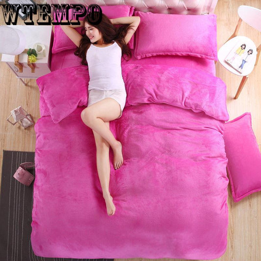 Four-piece Winter Warm Padded Cotton Soft Bedroom Home Textile Set Flannel Kit