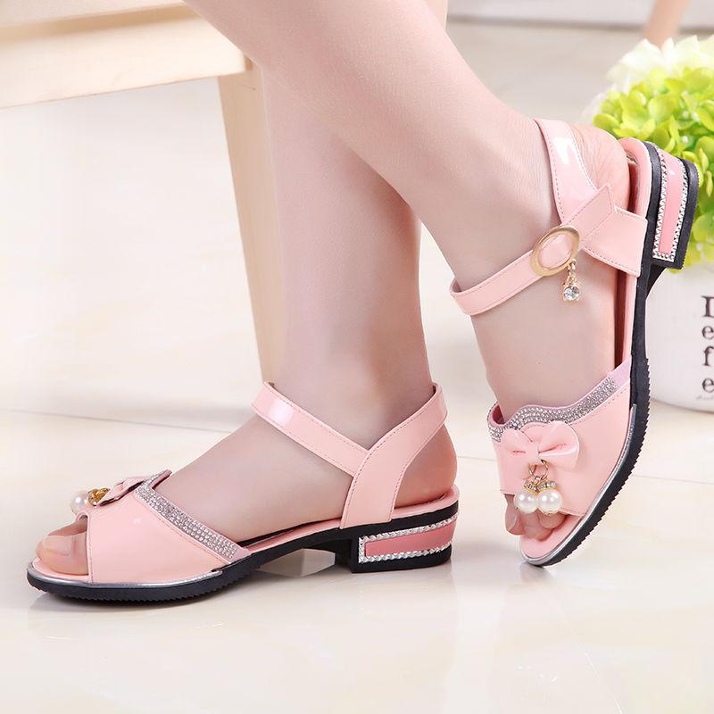 Girls' Sandals Summer Korean Version   High-heeled Children's Beach Shoes  Big children  Little Girls Soft-soled Princess Shoes