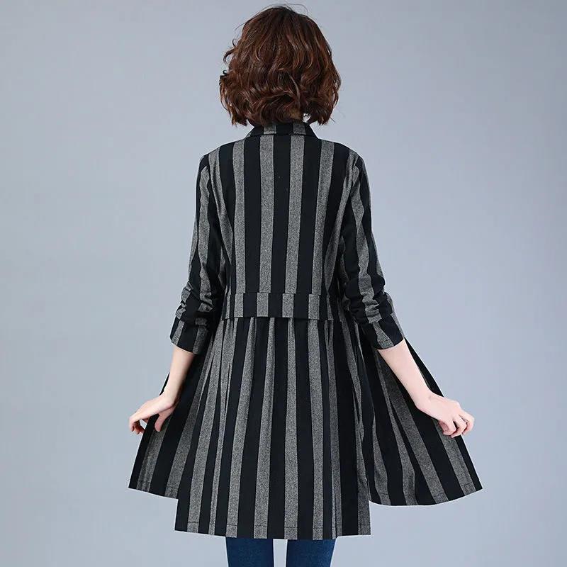 Long-sleeved All-match Plus Size Women's Striped Shirt Mid-length Shirt Temperament Top