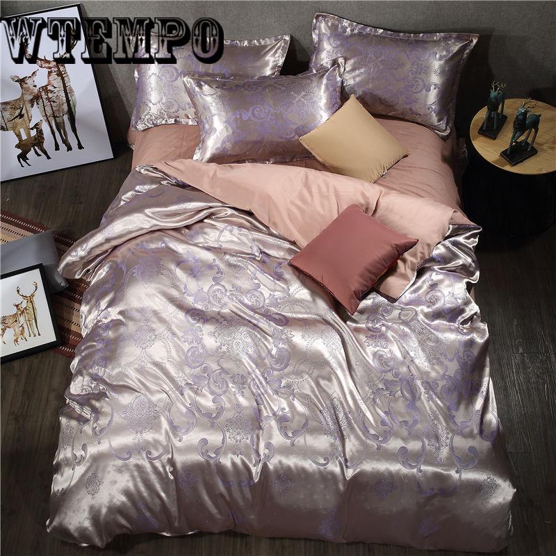 urope Palace Satin Bedding Set Luxury Jacquard Silk Cotton Duvet Cover Bed Sheet Pillowcases