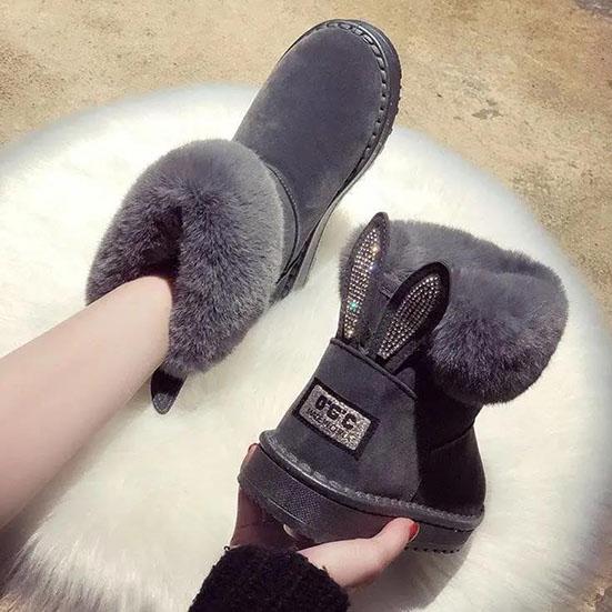 36-43 Women's Winter Furry Warm Plush Shoes Velvet Casual Cotton Boots Female Oversized Padded Snow Shoes