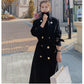 Women's Black Woolen Coat Mid-length Windbreaker with Cotton Thickened Autumn and Winter Jacket Women