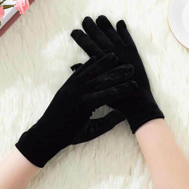 Two Pairs Pack Gold Velvet Warm Gloves Cold Protection Outdoor Riding Gloves Dance Ladies Gloves