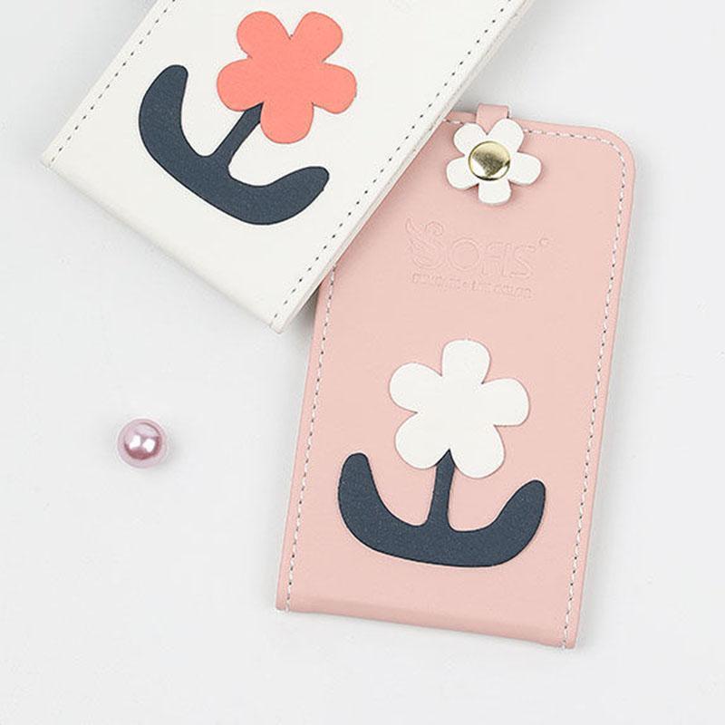 Portable HD Thin Makeup Mirror PU Ladies Hand-held Collapsible Must-have Makeup for Travel Appointment Flower Patton