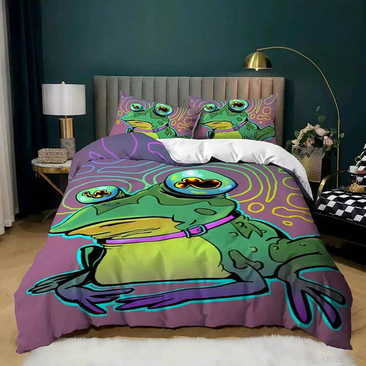 Funny Frog 3D Digital Printing Is Set of Pillow Socket Three-piece Bedding Suit
