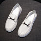 Women's Casual Flat White Shoes All-match Thin Section Breathable Loafers Women's Hollow Leather Shoes Comfortable and Breathable