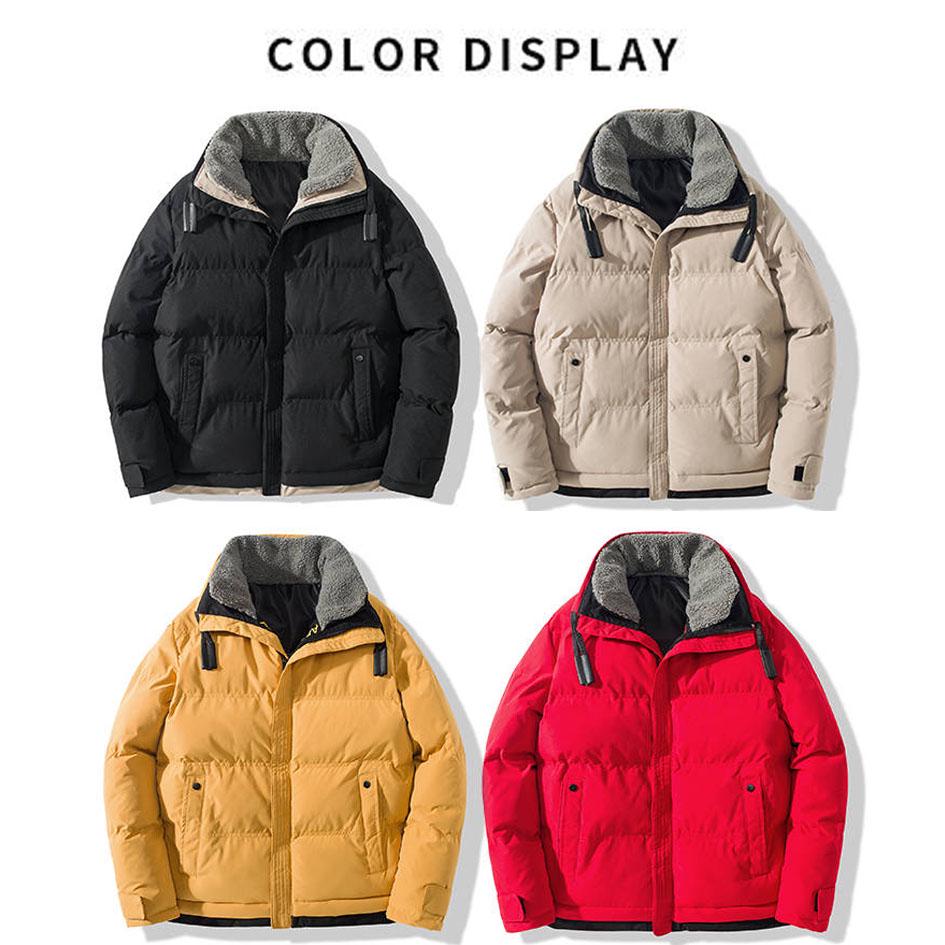 Winter Coat Men Thick Windbreaker Streetwear Jacket Man Cotton Parka Fleece Stand Collar Overcoat