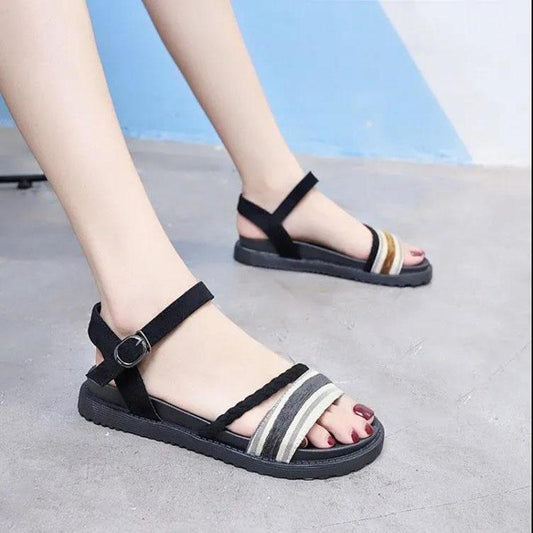Sandals Female Summer Students Korean Light Casual Woven Flat Beach Roman Shoes