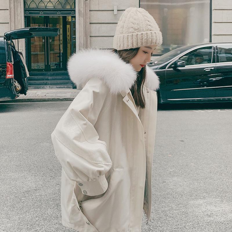 Women's Winter Plus Velvet Thickened Mid-length Coat Sequin Stitching Pie To Overcome Cotton-padded Clothes Wool-collar Loose Warm Jacket