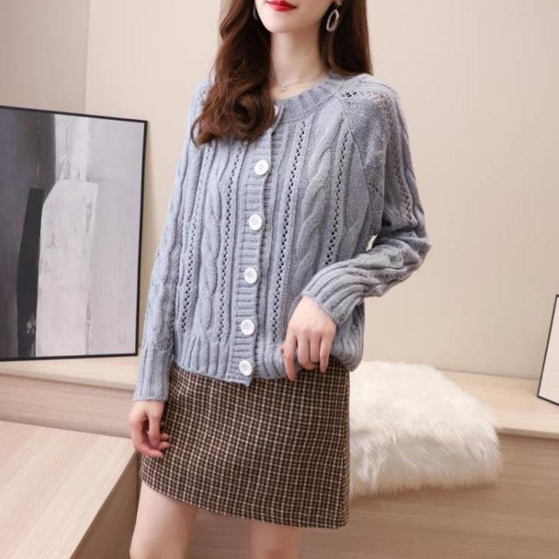 Spring and Autumn Short Cardigan Sweater Wild Hollow Knitted Jacket Fashion Solid Color Women's Top