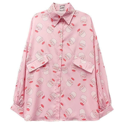 Harajuku Clothing Pastel Lilac Strawberry Milk Pastel Lilac Button Up Shirt Harajuku Shirt Tumblr Shirt Lolita Shirt Cute Tee Milk Tee Shirt