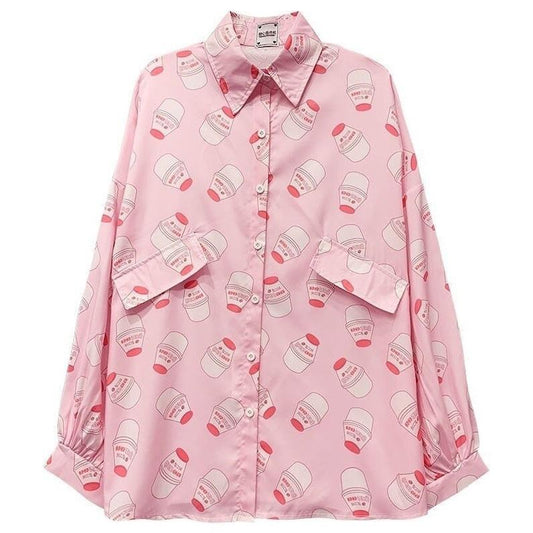 Harajuku Clothing Pastel Lilac Strawberry Milk Pastel Lilac Button Up Shirt Harajuku Shirt Tumblr Shirt Lolita Shirt Cute Tee Milk Tee Shirt