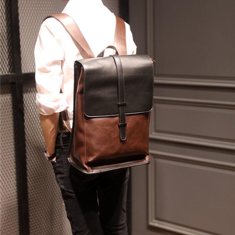 Genuine leather backpack retro leather college bags Travel anti theft computer Backpack for Men