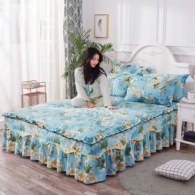 Non-slip Mattress Protection Cover Skin-friendly Bed Cover Bedroom Twill Bed Skirt Bedspread