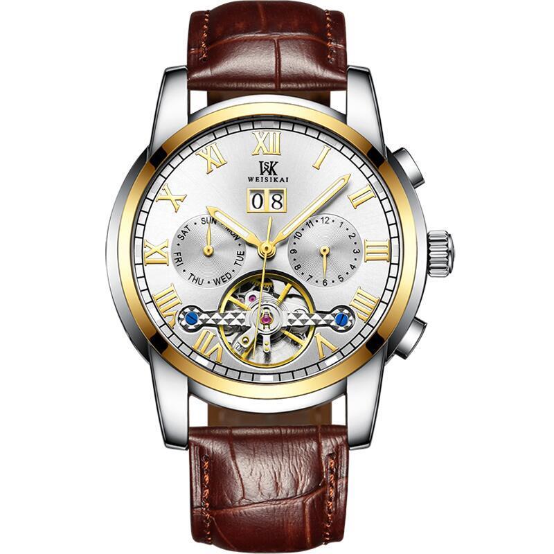 Automatic Self Wind Mechanical Leather Rubber Stainless Steel Strap Classic Men Watch