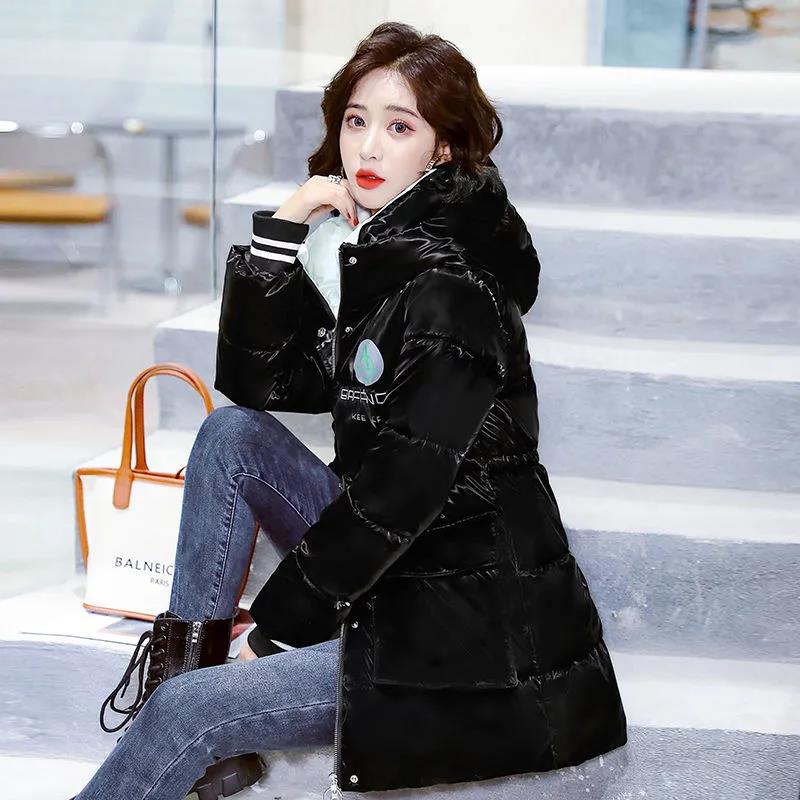 Women's Winter Korean Loose Quilted Coat Warm Stand-collar Down Jacket Women's Glossy Mid-length Down Jacket