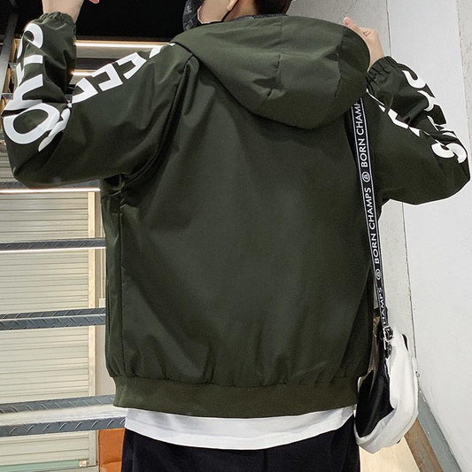Loose Blouse Jacket Autumn and Winter Men's Casual Jacket Solid Color Hooded Sports Jacket