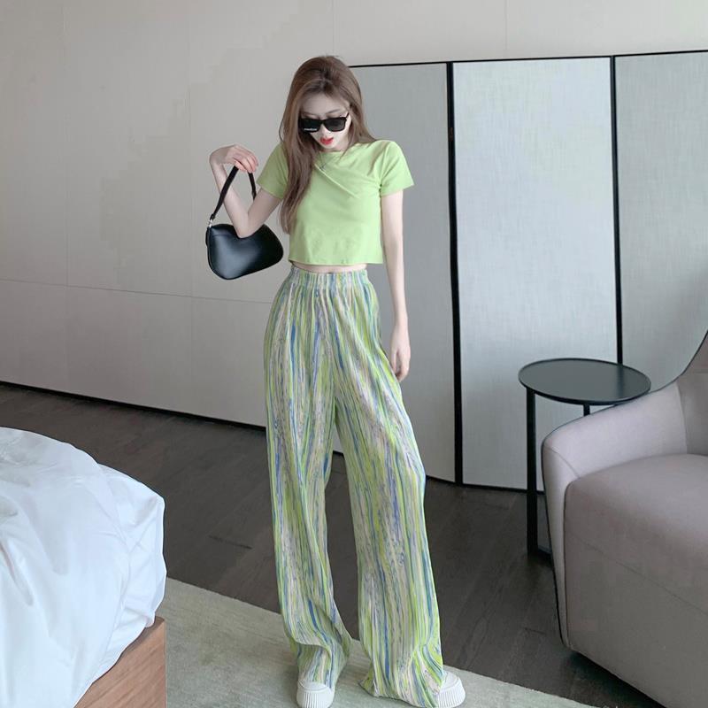 Tie-dye Print Wide-leg Pants Women's Summer Loose Straight Thin Casual Trousers High Waist Slim Drape Pants