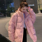 Loose Stand-up Collar Short Down Jacket Women Winter Diagonal Pocket White Duck Down Jacket