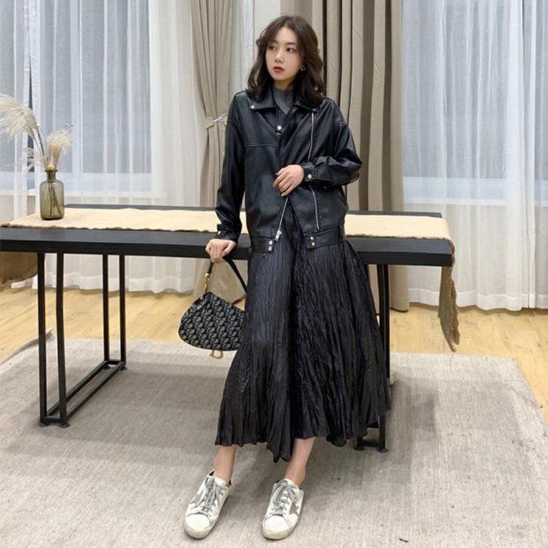 Black Leather Jacket Women's Autumn/winter 2021 New Product Leather Jacket Loose Student Motorcycle Suit