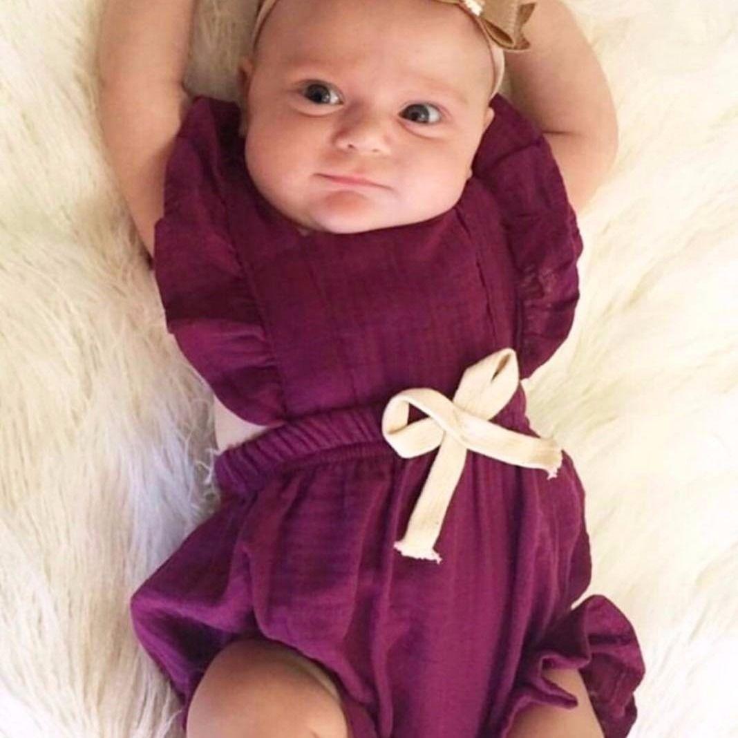 Baby Girls Clothes Kids Girls Sleeveless Ruffle Button Romper jumpsuit Set Infant Toddler Newborn Outfits Set