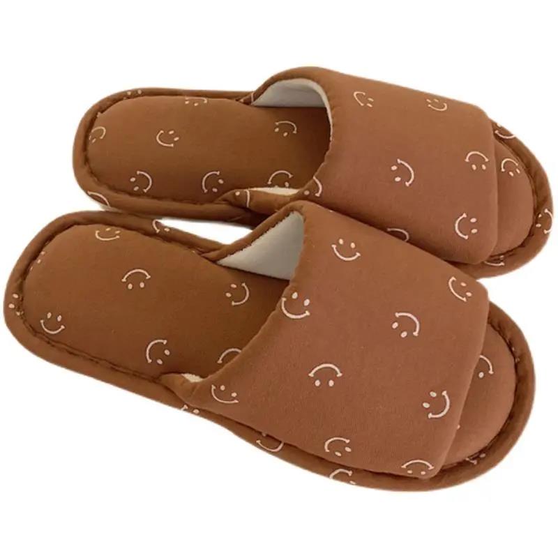 Cute Smiling Face Cotton Slippers Autumn and Winter Warm Flat Shoes Indoor Non-slip Cotton Shoes Soft Shoes