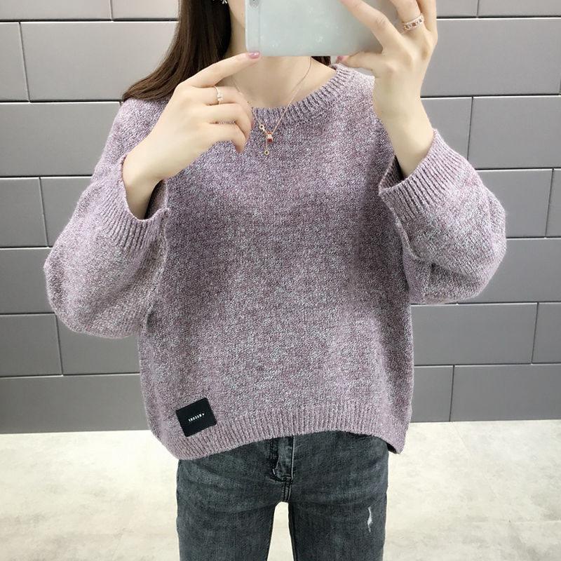 Autumn and Winter Loose Casual Sweater Round Neck Solid Color Simple Top Long Sleeve Women's Sweater