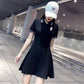 Pofulove S-2XL Women Summer Short-sleeved A-line Dress Student Slim Long Sports POLO-neck T-shirt