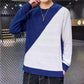 Splicing Color Slim Men's Knit Jacket Long Sleeve Round Neck Fashion Sweater Casual Low Collar Blouse