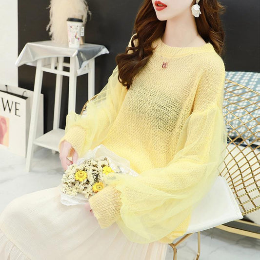 Thin Knit Top Loose Long-sleeved Hollow Sweater All-match Bottoming Shirt Gentle Wind