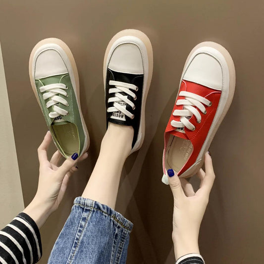 High-quality Soft Leather Women's Shoes Soft Bottom Student White Shoes Lazy Shallow Mouth Flat Single Shoes Slip-on Lace-up Casual Shoes Mother Shoes