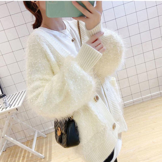 Sweet Mid-length Non-shedding Sweater Thicken Fashion Jacket Tassel Knit Cardigan Fairy Trend