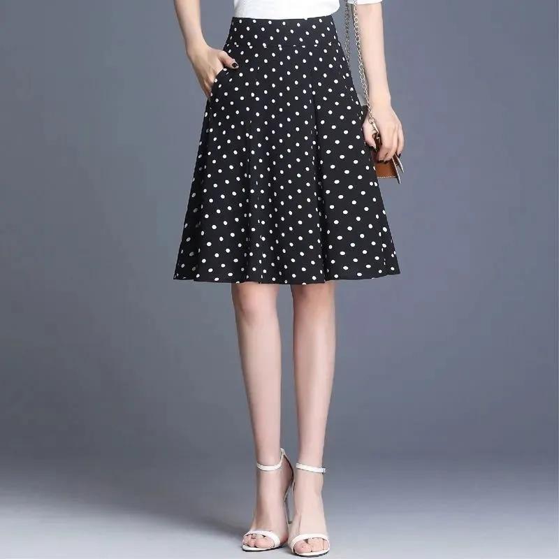 S-5XL Polka-dot Chiffon Skirt Women's Summer High Waist Anti-light Umbrella Skirt Thin A-line Large Swing Skirt Short Skirt