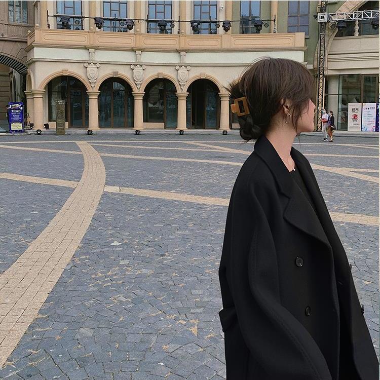 Quilted Thick Woolen Coat Women Mid-length Korean Loose Winter Hepburn Style Woolen Coat