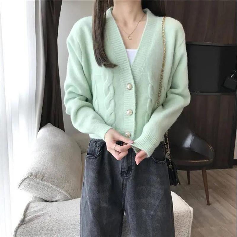 Women's Gentle Wind V-neck Knitted Cardigan Sweater Women's Casual All-match Short Cardigan Korean Sweater